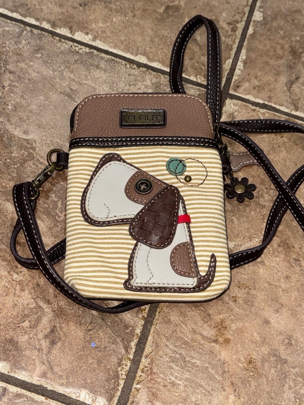 CHALA Dog Appliqué Crossbody Bag in Brown & Cream - Picture 2 of 4